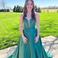 Strapless V Neck Green Long Prom Dresses, V Neck Green Formal Dresses, Green Evening Dresses with Train nv1504