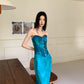 Two piece sweetheart elegant peacock blue satin ball gown party dress evening dress suit nv1782