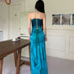 Two piece sweetheart elegant peacock blue satin ball gown party dress evening dress suit nv1782