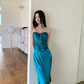 Two piece sweetheart elegant peacock blue satin ball gown party dress evening dress suit nv1782