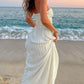 White sweetheart pleated off-shoulder long satin ball gown, evening dress, beach holiday party dress nv2282