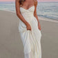 White sweetheart pleated off-shoulder long satin ball gown, evening dress, beach holiday party dress nv2282