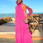 Hot Pink Simple Chiffon A-Line Sleeveless Ball Gown Wedding Guest Dress Party Dress Evening Gown nv2255