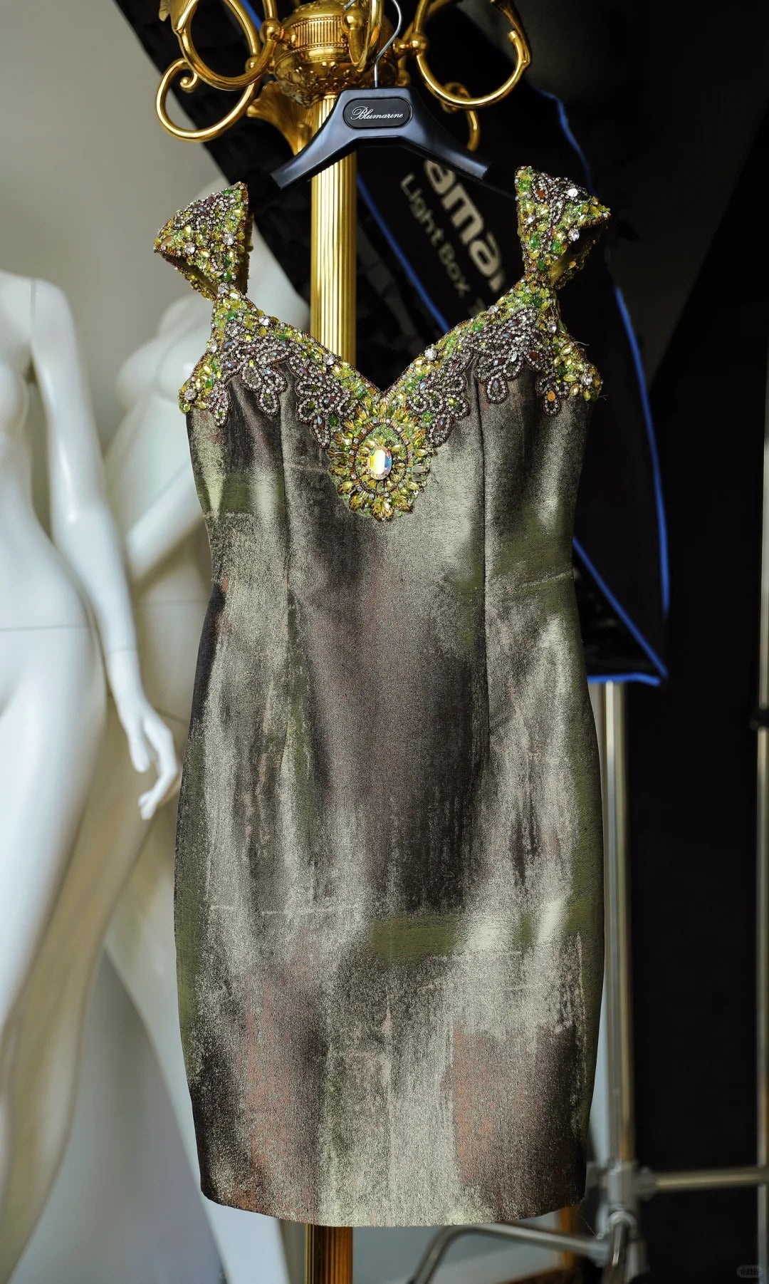 🌿Moss Green Short Satin Beaded Homecoming Dress Birthday Dress nv5141