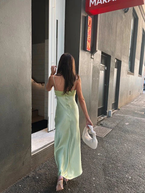 Simple Fashion Sage Green Spaghetti Strap Party Dress Evening Gown Prom Dress nv1793