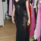 Sexy Black Fringe Lace Mermaid Evening Gown Long Ball Gown Evening Dress nv1857