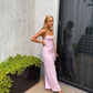 Pink Elegant Spaghetti Strap Pleated Long Banquet Dress Wedding Guest Dress Evening Dress Party Dress Prom Dress nv1784