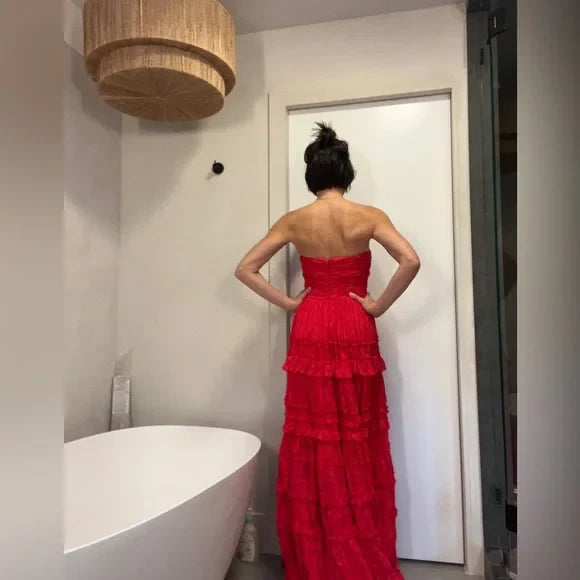 Red Fashion Elegant A-line Long Chiffon Ball Gown Evening Dress Wedding Guest Dress nv3432