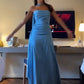 Blue Strapless Pleated A-Line Satin Long Ball Gown Party Dress Evening Gown nv2337