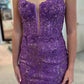 V Neck Open Back Purple Lace Sequins Prom Dresses, Purple Lace Homecoming Dresses, Short Purple Sequins Formal Evening Dresses  nv1471