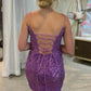 V Neck Open Back Purple Lace Sequins Prom Dresses, Purple Lace Homecoming Dresses, Short Purple Sequins Formal Evening Dresses  nv1471