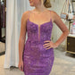 V Neck Open Back Purple Lace Sequins Prom Dresses, Purple Lace Homecoming Dresses, Short Purple Sequins Formal Evening Dresses  nv1471