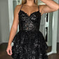 V Neck Pink Lace Sequins Short Prom Dresses, Pink Lace Homecoming Dresses, Pink Sequins Formal Graduation Evening Dresses nv1481