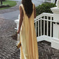 Light Yellow Simple V-neck A-line Satin Long Prom Dress Banquet Dress Evening Dress Party Dress nv2500