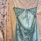 Blue exquisite beading vintage fashion floral long satin ball gown evening dress nv4315