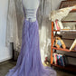 Robe de soirée romantique et luxueuse, style luxueux, couleur lavande, ornée de perles, dos croisé et traîne - Robe élégante pour mariage et dîner au jardin NV6363