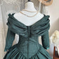 Robe de bal victorienne rétro vert foncé à épaules dénudées et manches gigot - Robe de bal à thème et cosplay NV6364