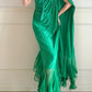 Robe de soirée longue en mousseline vert émeraude vintage NV6746