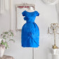 Klein blue retro fashion elegant flower bud floral embellishment exquisite waist very waist-revealing medium-length/short prom dress evening dress prom dress nv4085