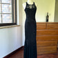 🖤Vintage Black embroidered beaded fishtail mesh long prom dress nv5430