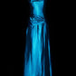Robe longue de soirée vintage Deep Sea Venus Gemstone bleu satiné NV6606
