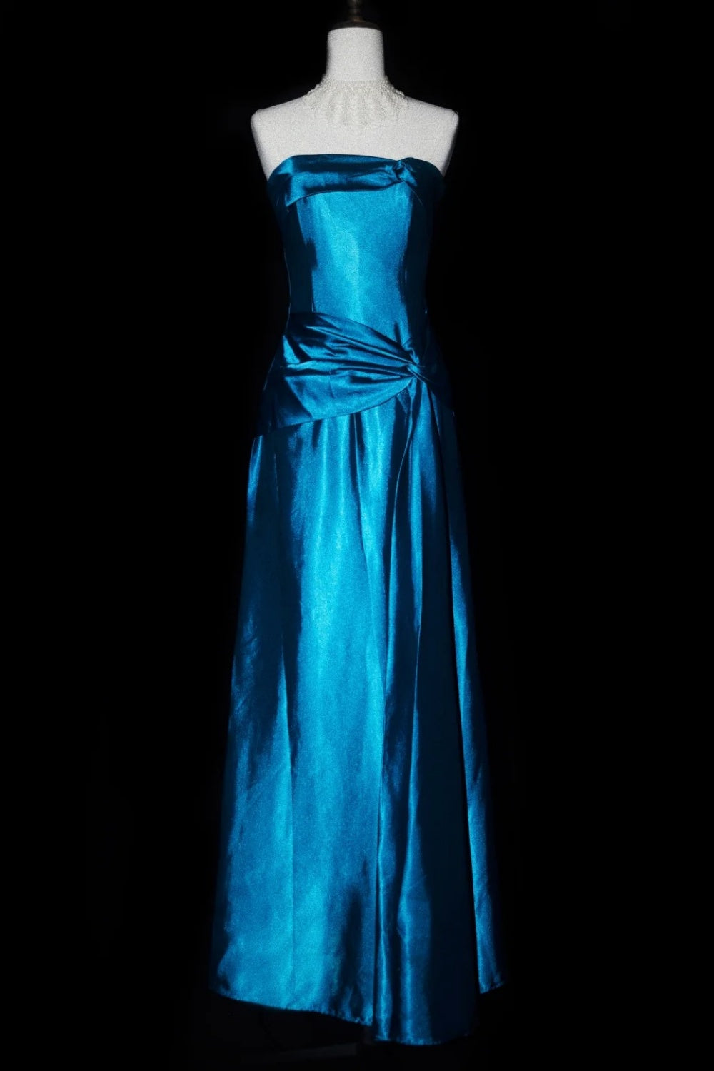 Robe longue de soirée vintage Deep Sea Venus Gemstone bleu satiné NV6606