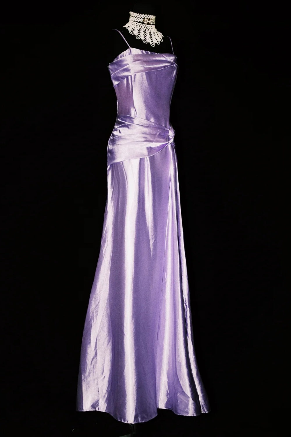 Robe de soirée longue vintage en satin violet NV6607