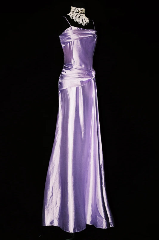 Robe de soirée longue vintage en satin violet NV6607