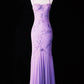 Robe longue en mousseline de soie violette vintage, ornée de perles et confectionnée à la main, NV6609