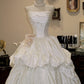 Robe de bal bustier en satin blanc ornée de fleurs, style vintage NV6552