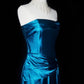 Robe longue de soirée vintage Deep Sea Venus Gemstone bleu satiné NV6606