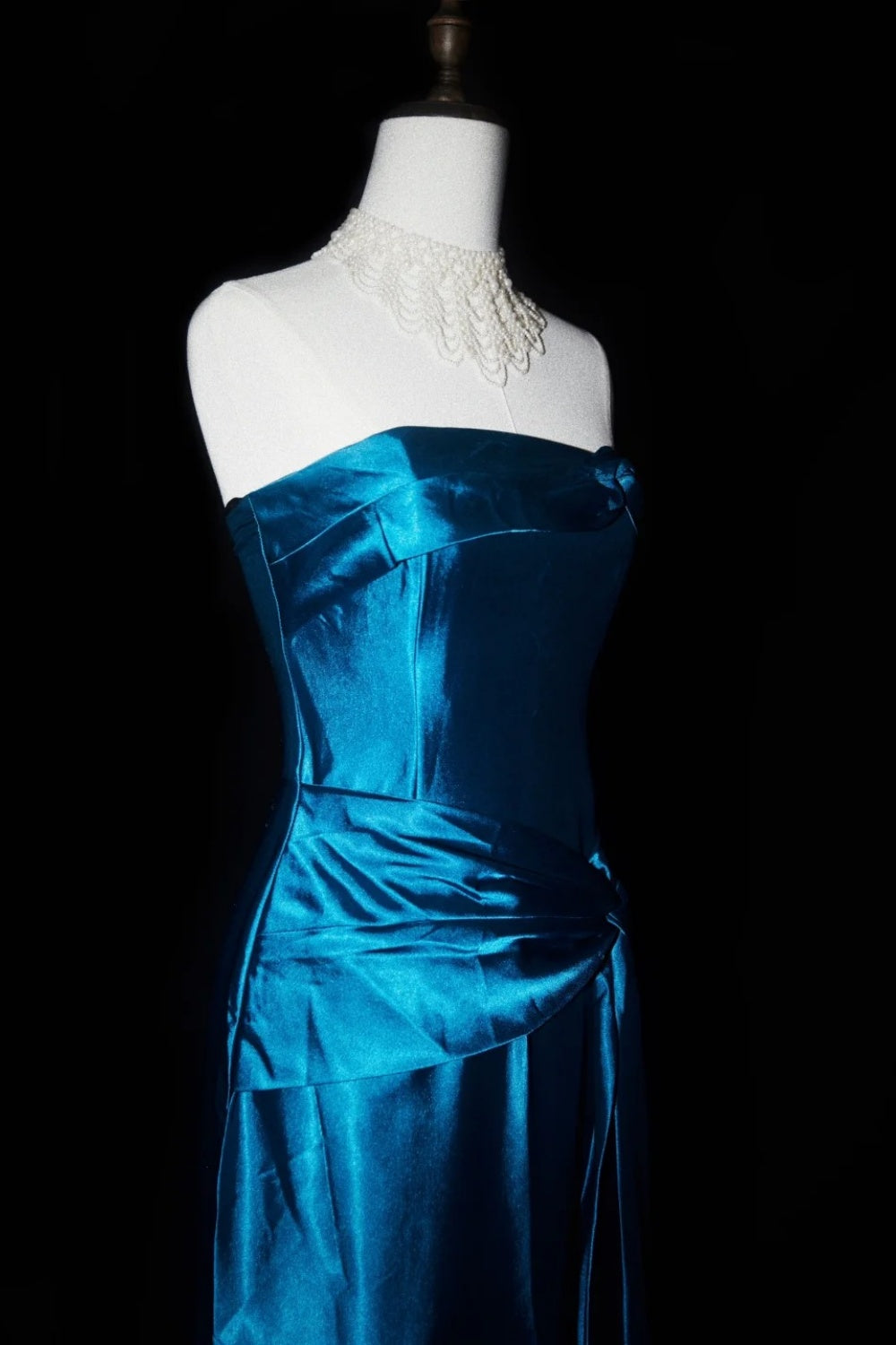Robe longue de soirée vintage Deep Sea Venus Gemstone bleu satiné NV6606