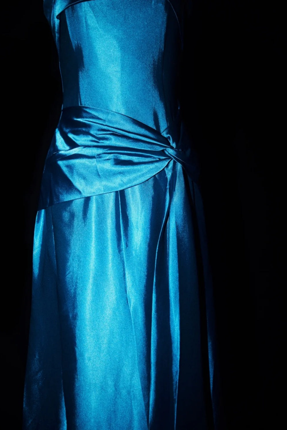Robe longue de soirée vintage Deep Sea Venus Gemstone bleu satiné NV6606
