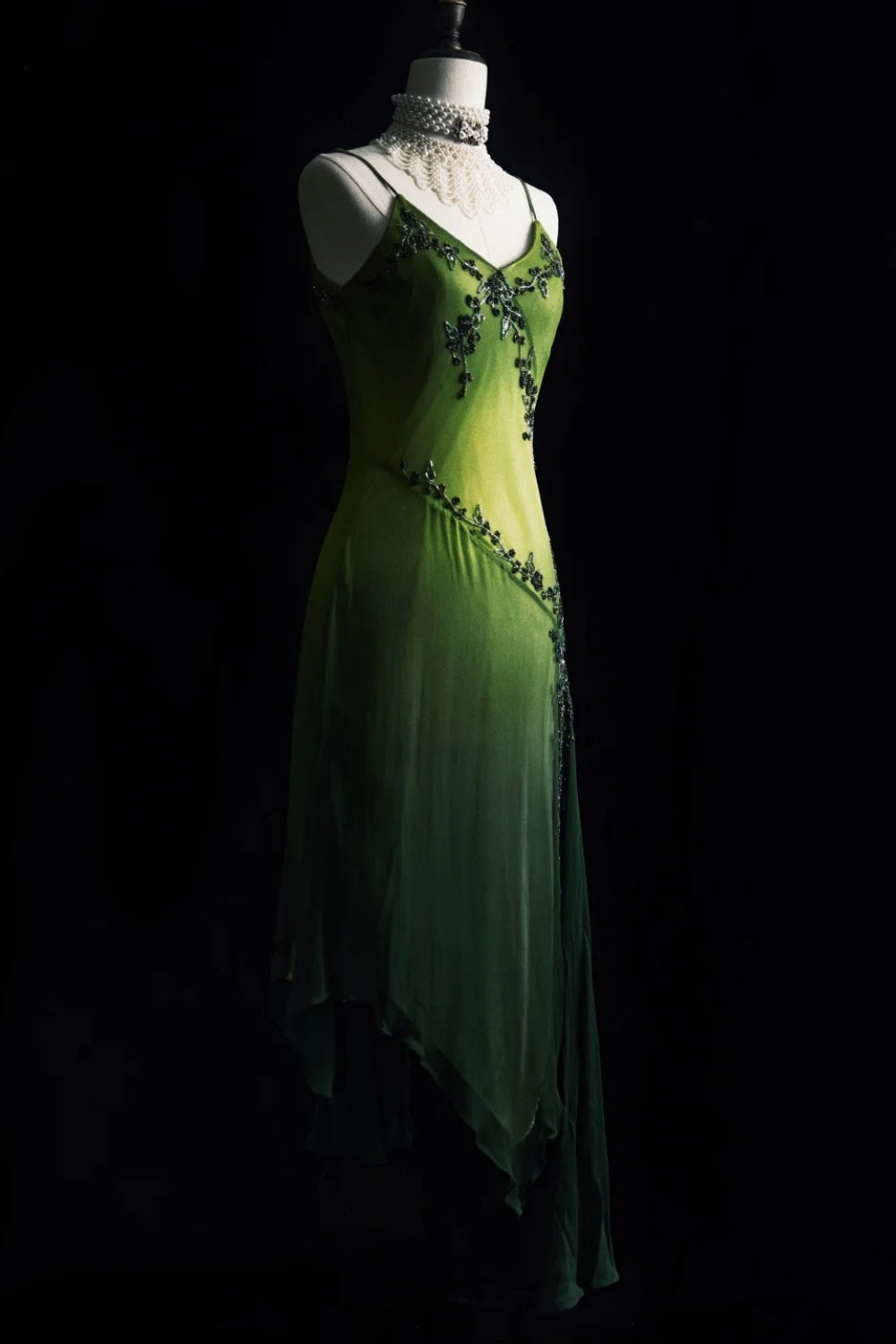 Vintage Vine Wrapped Summer Green Long Formal Dress Exquisite Beaded Vine NV6608