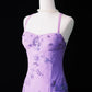Robe longue en mousseline de soie violette vintage, ornée de perles et confectionnée à la main, NV6609