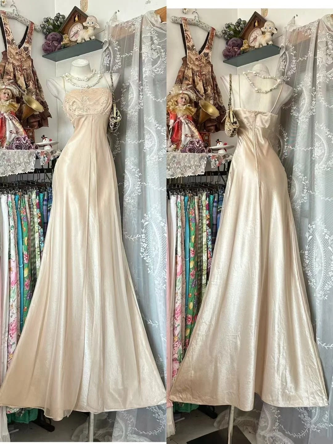Robe de soirée sirène évasée en satin sans bretelles NV6830