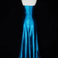 Robe longue de soirée vintage Deep Sea Venus Gemstone bleu satiné NV6606
