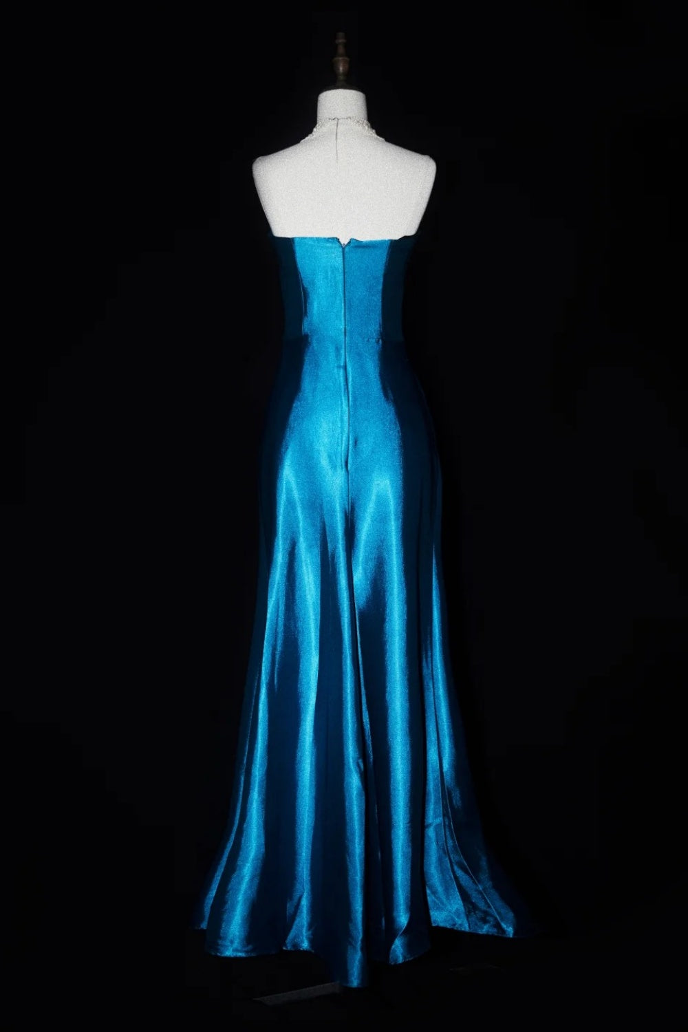 Robe longue de soirée vintage Deep Sea Venus Gemstone bleu satiné NV6606
