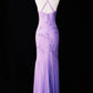Robe longue en mousseline de soie violette vintage, ornée de perles et confectionnée à la main, NV6609