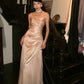 Robe de soirée longue en satin rose brillant NV6601