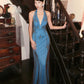 Robe de soirée longue en mousseline bleue ornée de perles exquises NV6602