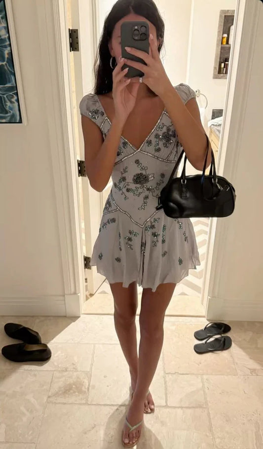 Exquisite Beaded Short Chiffon Homecoming Dress Birthday Party Dress nv5297