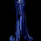 Blue exquisite beaded spaghetti strap satin long prom dress evening dress party dress graduation dress nv4264
