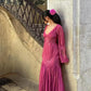 Pink Purple Lazy Retro Elegant Fashion V-neck Exquisite Lace Ruffle Long Sleeve Long Chiffon Floor-length Ball Gown Evening Gown Holiday Party Gown Bridesmaid Dress nv3823