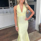 Yellow Fashion Elegant V-neck Backless Lace-up Long Mermaid Satin Formal Women Ball Gown Evening Dress Party Dress Prom Dress nv3930