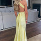 Yellow Fashion Elegant V-neck Backless Lace-up Long Mermaid Satin Formal Women Ball Gown Evening Dress Party Dress Prom Dress nv3930