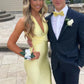 Yellow Fashion Elegant V-neck Backless Lace-up Long Mermaid Satin Formal Women Ball Gown Evening Dress Party Dress Prom Dress nv3930
