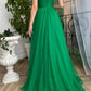 Trendy Green A-line Strapless Sweetheart Sequined Tulle Prom Gown nv1642
