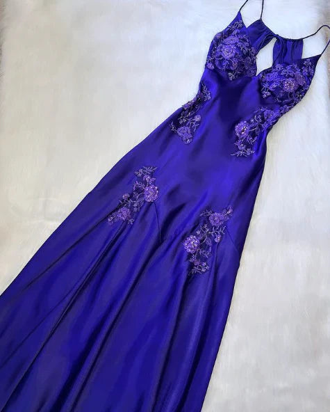 Green/Purple/Pink vintage V neck exquisite embroidery applique long satin elegant party dress evening gown prom dress nv2045