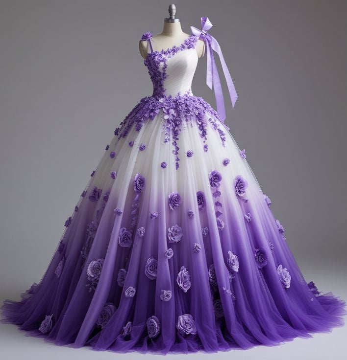 Robe de bal longue en tulle violet à fleurs délicates NiceVestidos NV6134